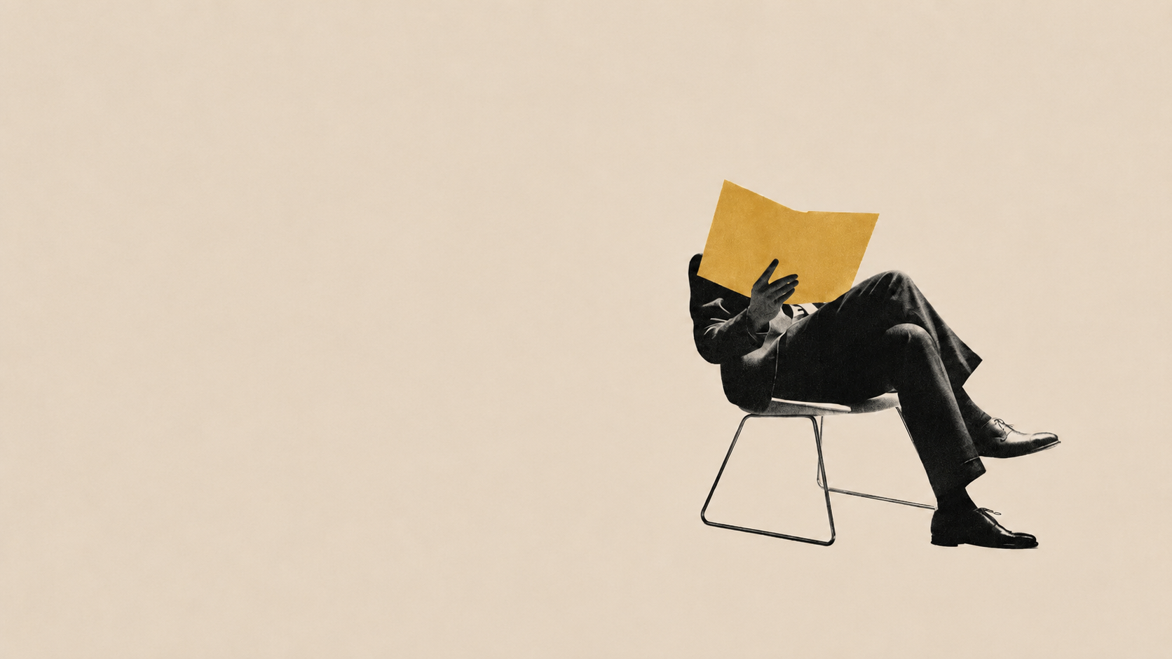 A figure reading a folder — the system at work